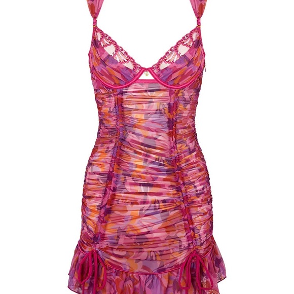 Bydee Floral Pink Ruched Floral “Sherbert” Mini Dress - Picture 3 of 4